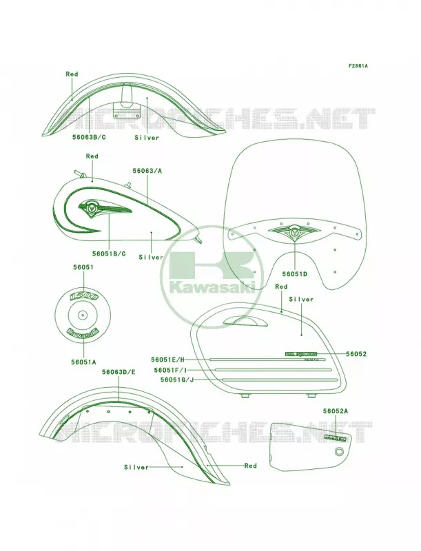 DecalsRedSilverVN1500-L2 Kawasaki MOTOS 1500 2001 Vulcan 1500 Nomad Fi  VN1500-L2