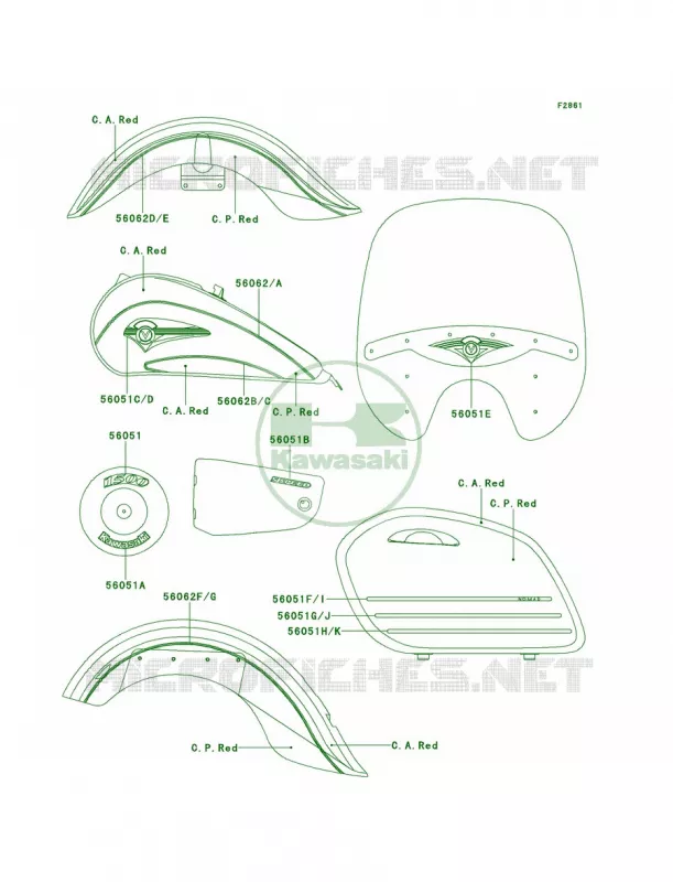 DecalsC.A.RedC.P.Red Kawasaki MOTOS 1500 1999 Vulcan 1500 Nomad  VN1500-G1