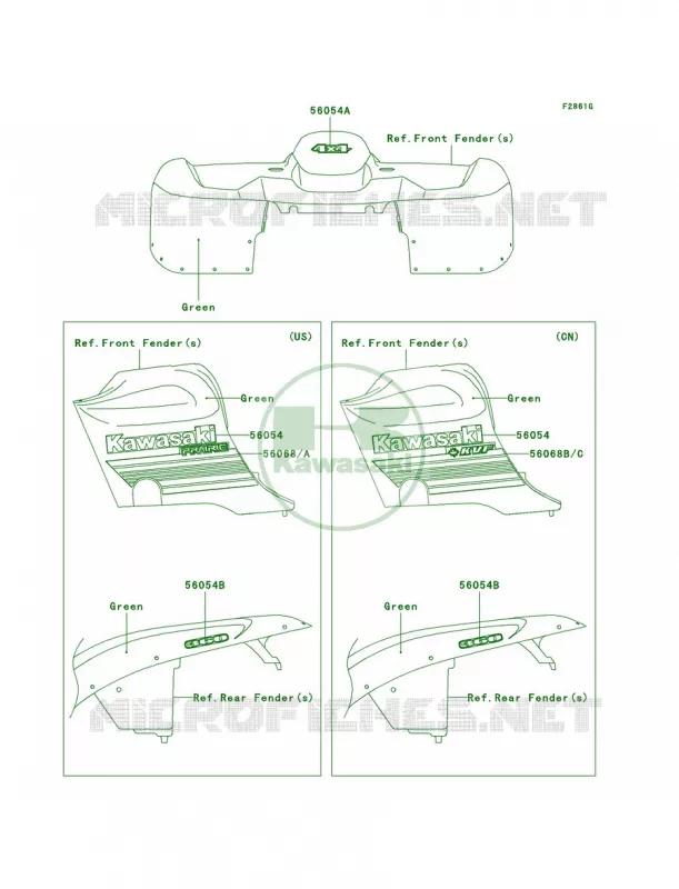 DecalsGreenA8F Kawasaki QUAD 360 2010 Prairie 360 4X4  KVF360AAF