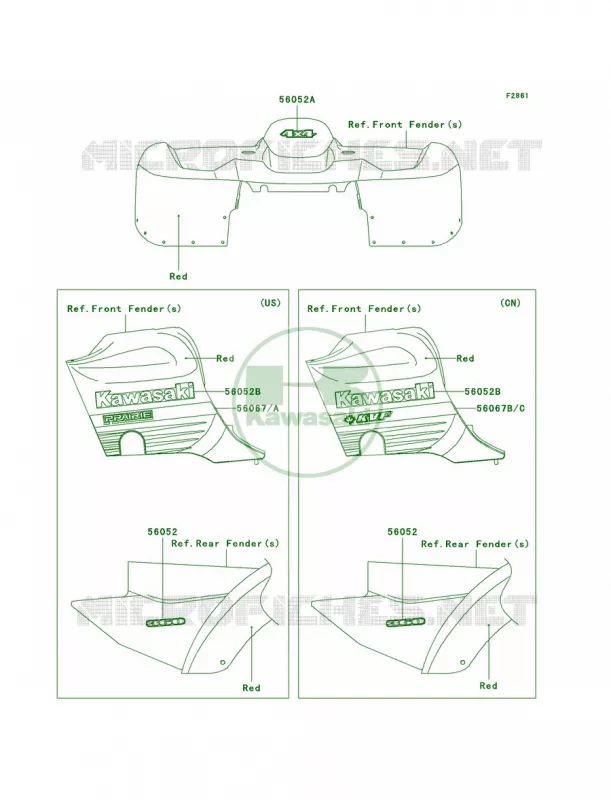 DecalsRedA6F Kawasaki QUAD 360 2010 Prairie 360 4X4  KVF360AAF