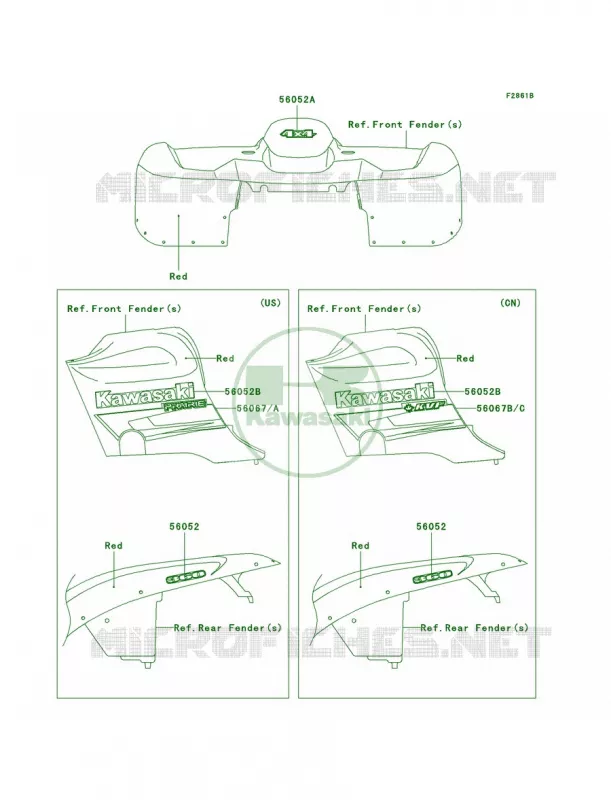 DecalsRedA7F Kawasaki QUAD 360 2010 Prairie 360 4X4  KVF360AAF