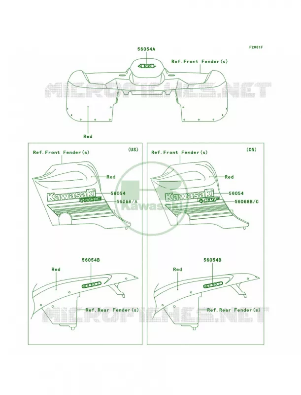 DecalsRedA8F Kawasaki QUAD 360 2010 Prairie 360 4X4  KVF360AAF