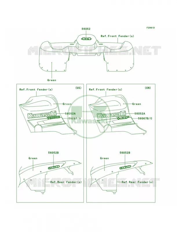 DecalsGreenA7F Kawasaki QUAD 360 2009 Prairie 360 4X4  KVF360A9F