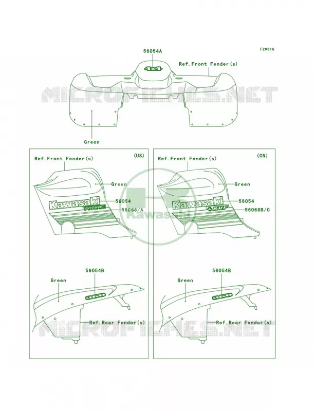 DecalsGreenA8F Kawasaki QUAD 360 2009 Prairie 360 4X4  KVF360A9F