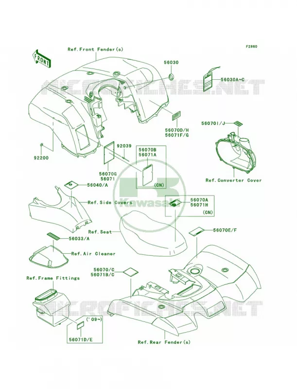 Labels Kawasaki QUAD 650 2008 Brute Force 650 4x4  KVF650D8F