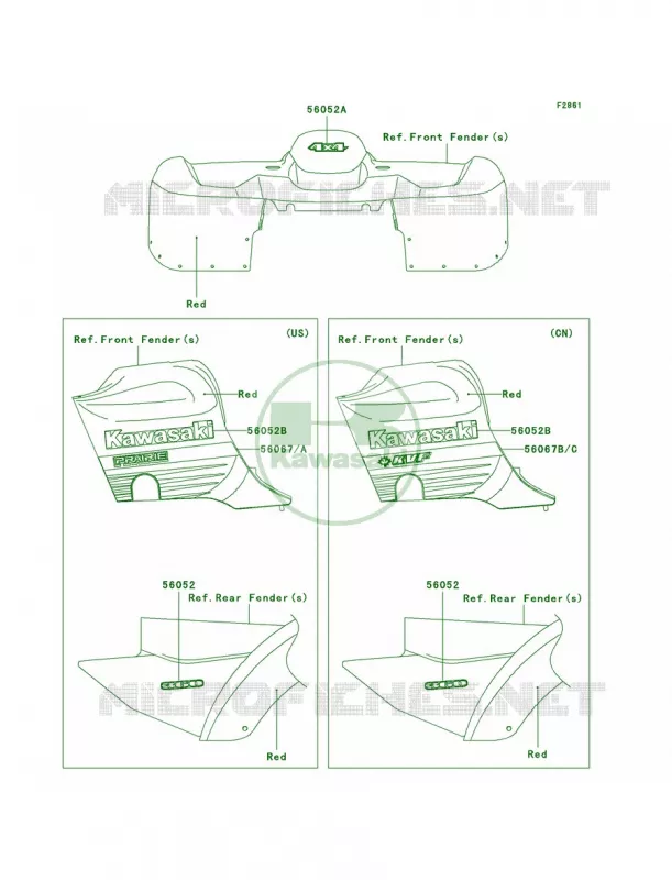 DecalsRedA6F Kawasaki QUAD 360 2008 Prairie 360 4X4  KVF360A8F