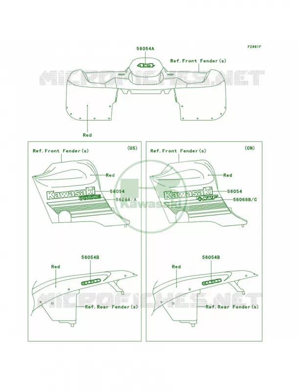 DecalsRedA8F Kawasaki QUAD 360 2008 Prairie 360 4X4  KVF360A8F