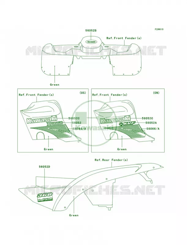 DecalsGreenB2 Kawasaki QUAD 360 2005 Prairie 360  KVF360-B3