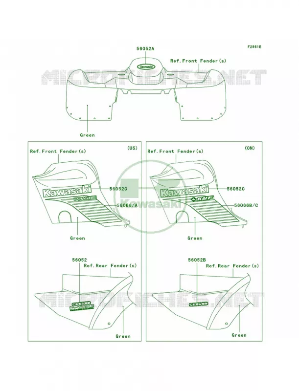 DecalsGreenB3 Kawasaki QUAD 360 2005 Prairie 360  KVF360-B3