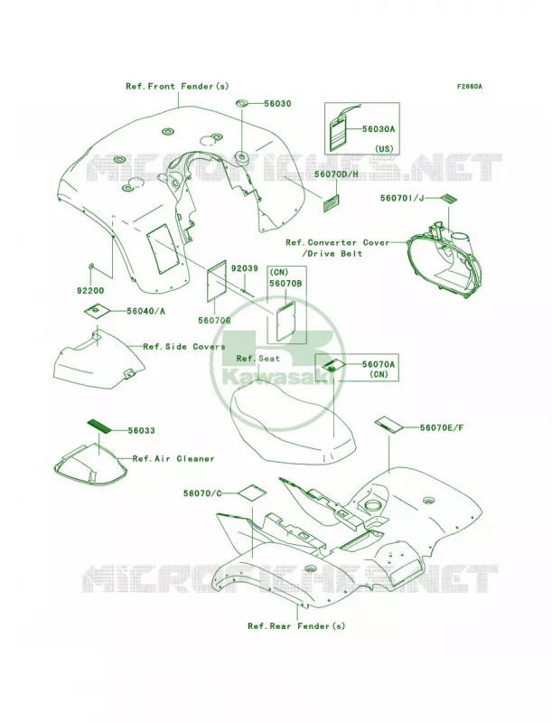 LabelsB2 Kawasaki QUAD 700 2005 Prairie 700 4x4 Hardwoods Green HD  KVF700-B2