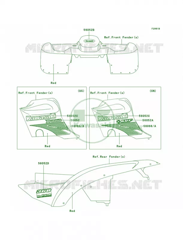 DecalsRedB2 Kawasaki QUAD 360 2004 Prairie 360  KVF360-B2