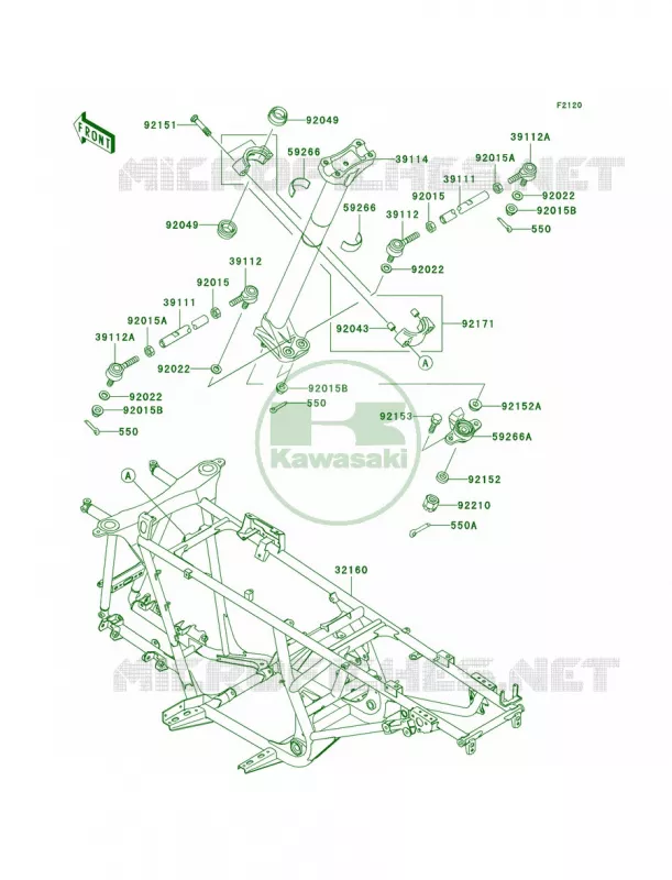 Frame Kawasaki QUAD 700 2004 Prairie 700 4x4 Hardwoods Green HD  KVF700-B1