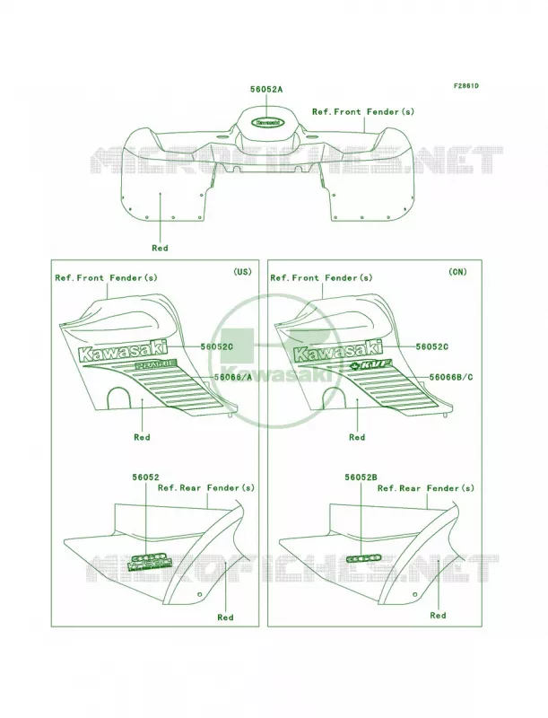 DecalsRedA3 Kawasaki QUAD 360 2003 Prairie 360 4X4  KVF360-A1