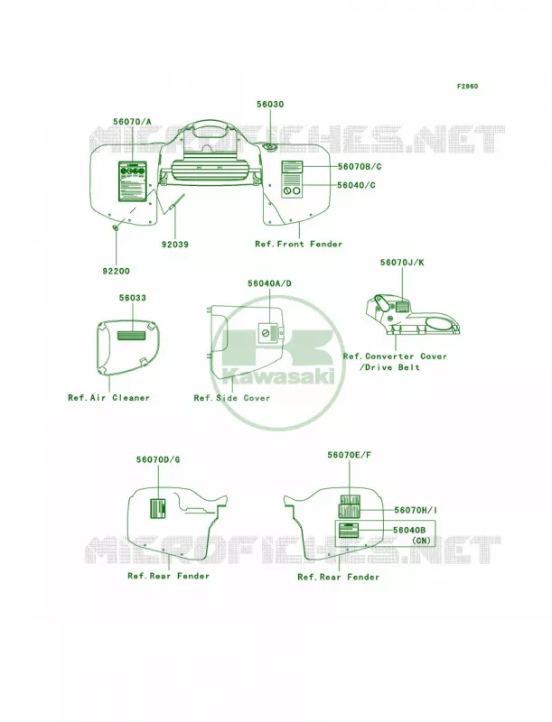 Labels Kawasaki QUAD 650 2003 Prairie 650 4X4  KVF650-A2