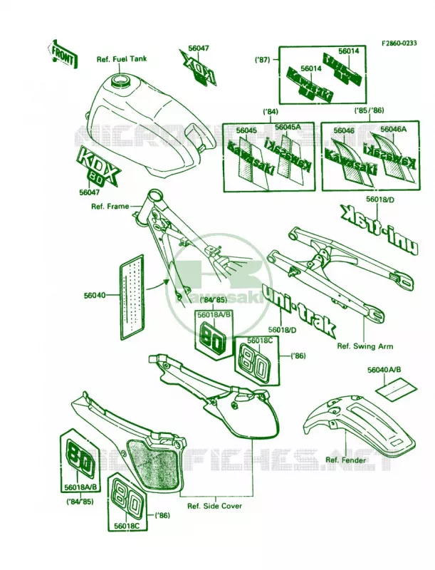 Labels Kawasaki MOTOS 80 1986 KDX80  KDX80-C3