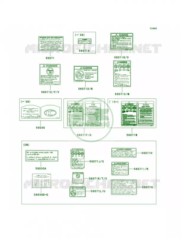 Labels Kawasaki QUAD 90 2010 KFX90  KSF90AAF