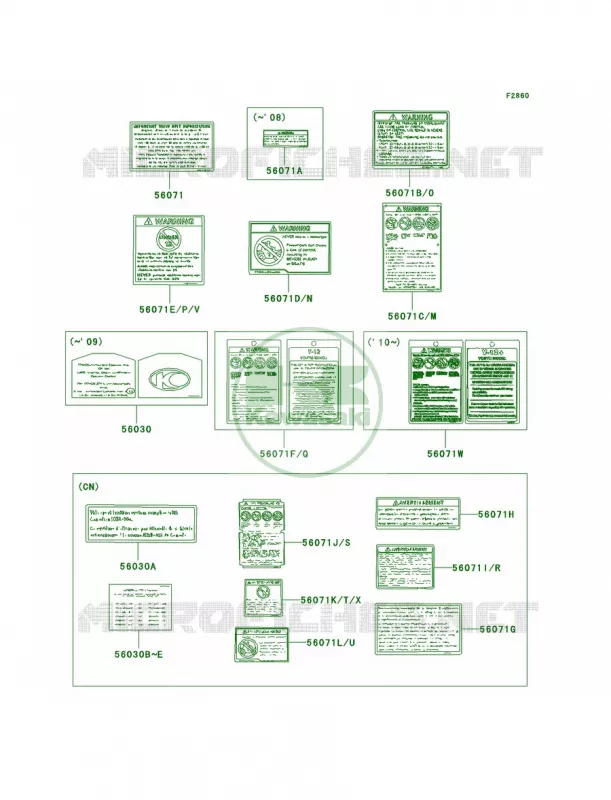 Labels Kawasaki QUAD 90 2009 KFX90  KSF90A9S