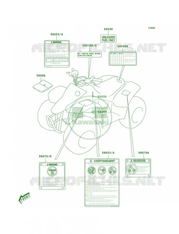 Labels Kawasaki QUAD 50 2006 KFX50  KSF50A6F