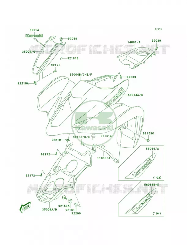 Front Fenders Kawasaki QUAD 400 2004 KFX400  KSF400-A2