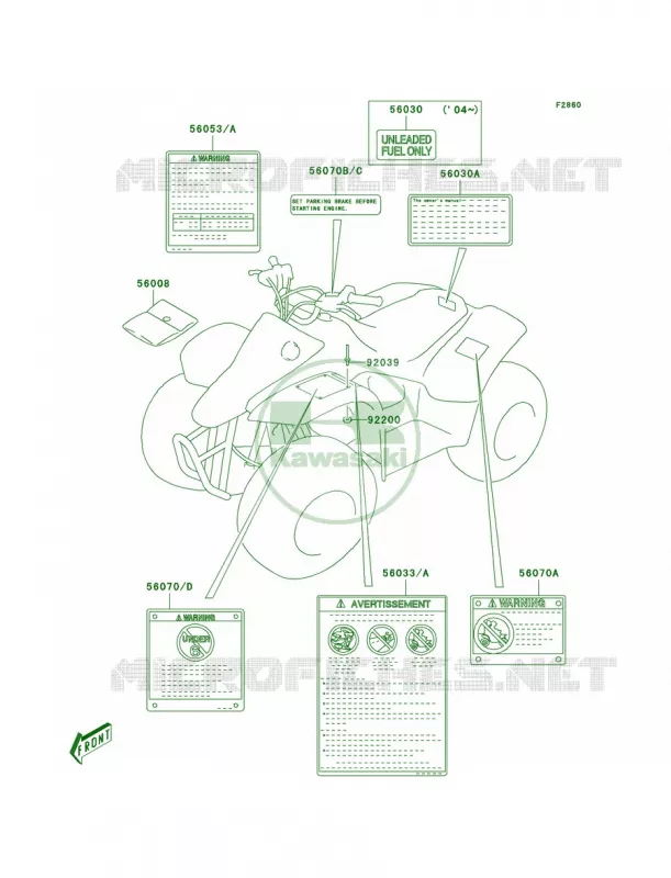 Labels Kawasaki QUAD 50 2003 KFX50  KSF50-A1