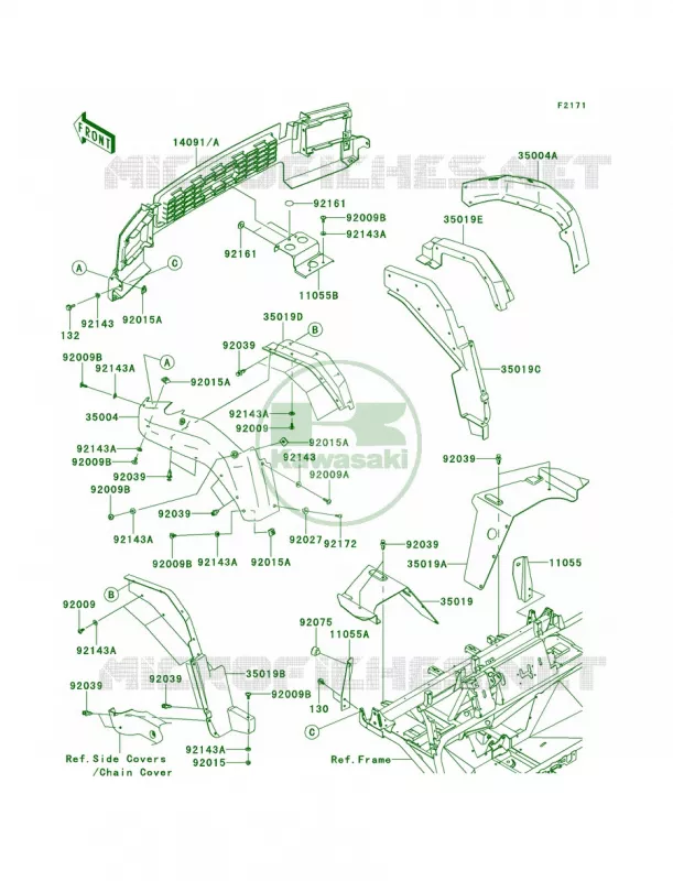 Front FendersG9F-GBF Kawasaki MULE 950 2013 Mule 4010 Trans4x4 Diesel  KAF950GDF