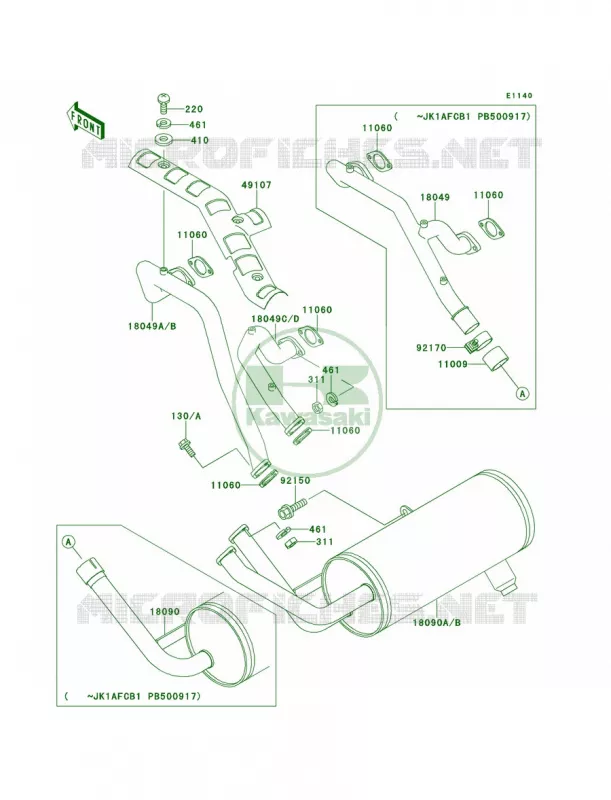 Mufflers Kawasaki MULE 620 2007 MULE 2520 TURF  KAF620-B4
