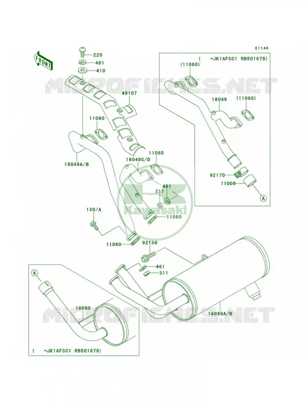 Mufflers Kawasaki MULE 620 2007 MULE 2500  KAF620-C4