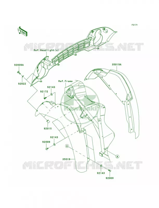 Front Fenders Kawasaki MULE 400 2008 MULE 610 4X4 HARDWOODS GREEN HD  KAF400C8F