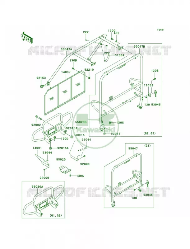 GuardsCab FrameKAF620-G1-G3 Kawasaki MULE 620 2007 MULE 3000  KAF620-G2