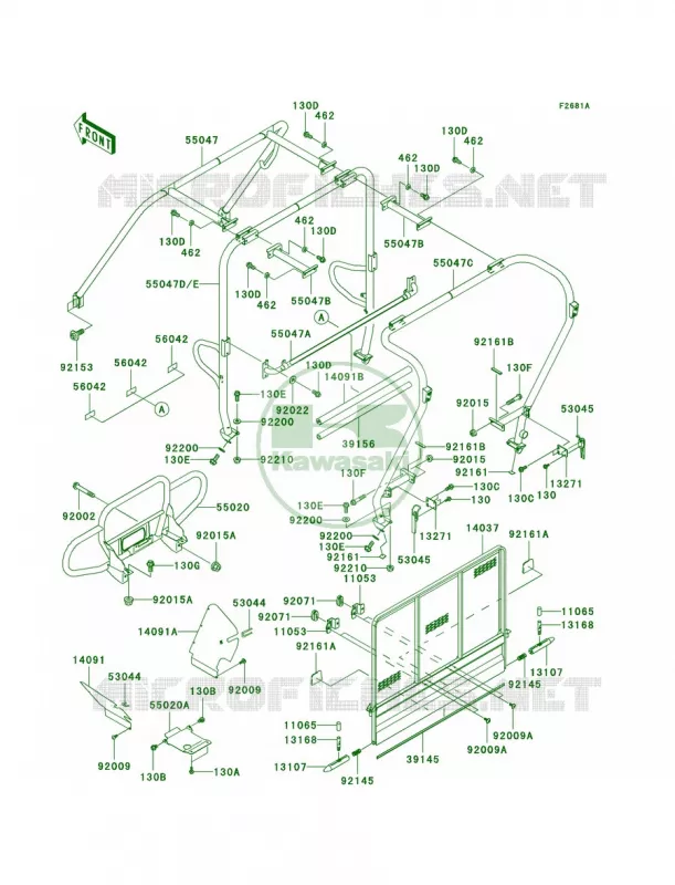 GuardsCab FrameK7FK8F Kawasaki MULE 620 2008 MULE 3010 TRANS4X4 HARDWOODS GREEN HD  KAF620K8F