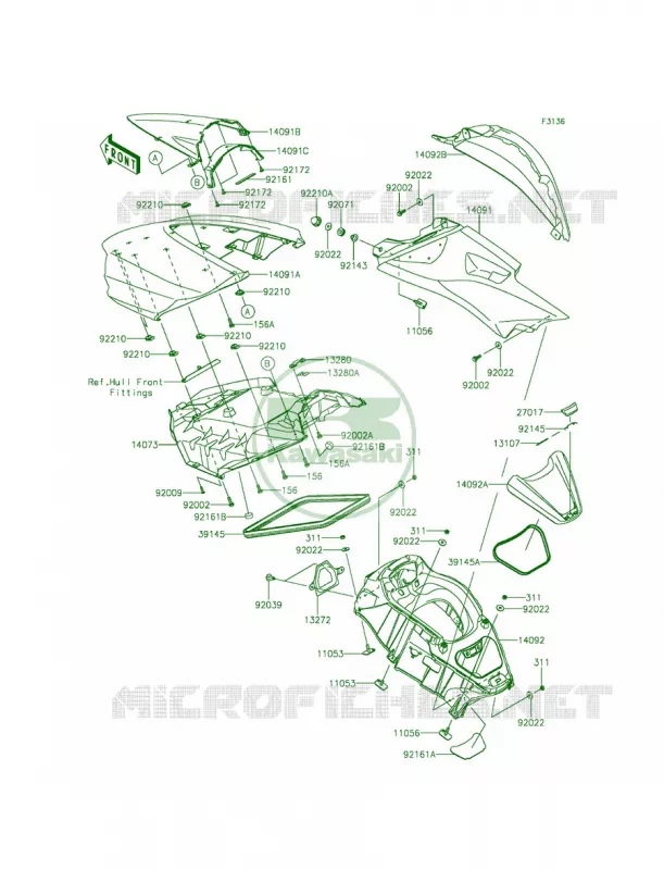 Hull Middle Fittings Kawasaki JET SKI 1500 2014 ULTRA 310LX  JT1500MEF