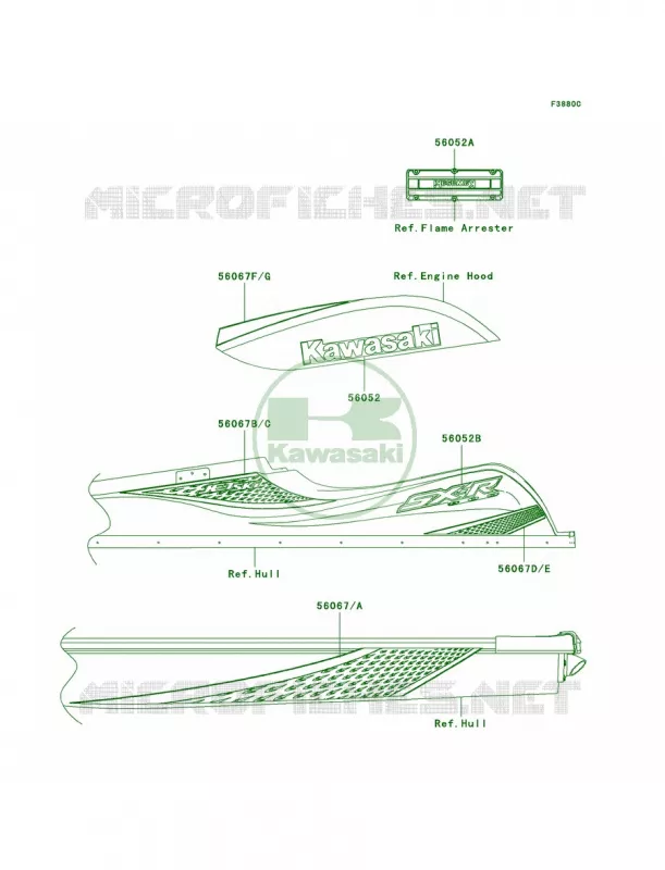 DecalsGreenA7F Kawasaki JET SKI 800 2010 800 SX-R  JS800AAF