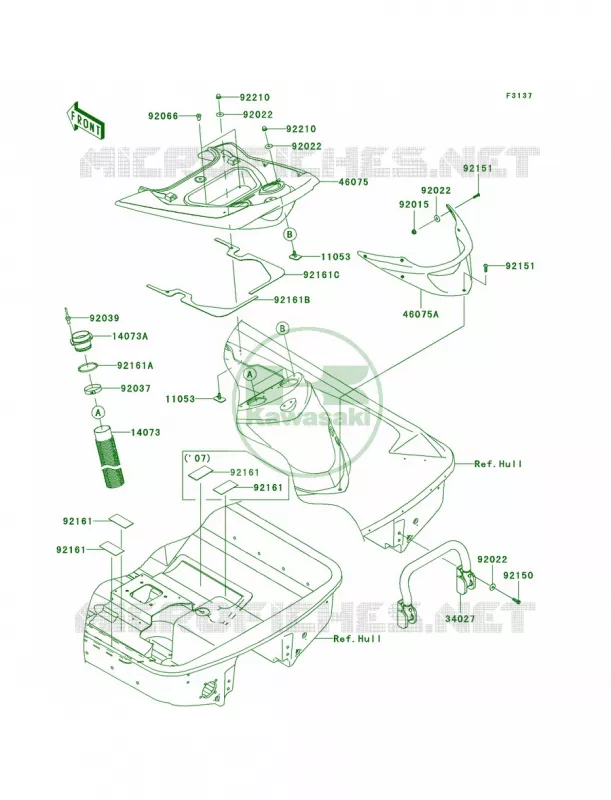 Hull Rear Fittings Kawasaki JET SKI 1500 2008 ULTRA 250X  JT1500B8F