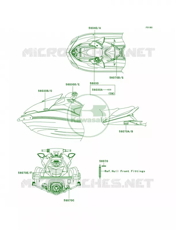 Labels Kawasaki JET SKI 1500 2007 ULTRA 250X  JT1500B7F