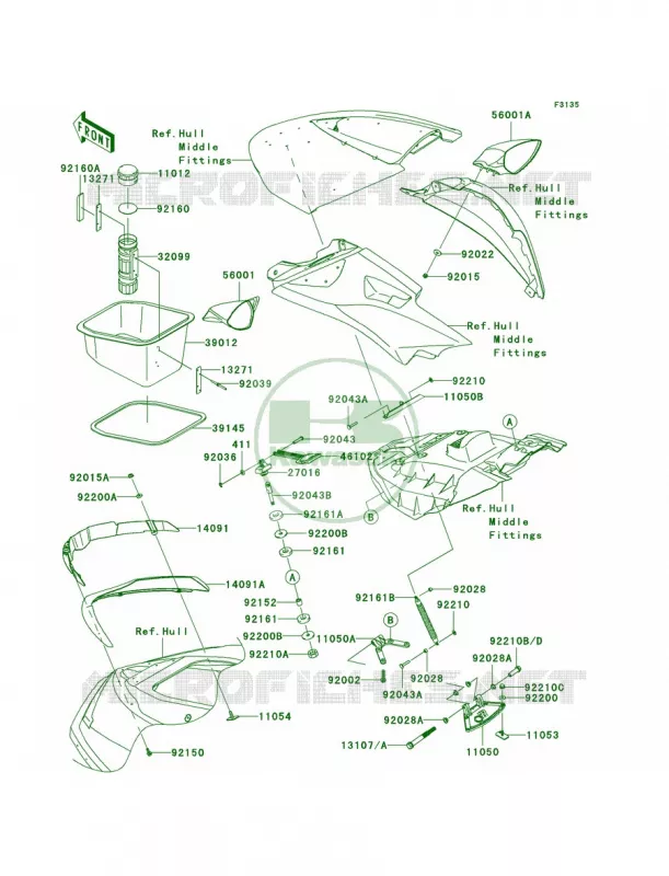 Hull Front Fittings Kawasaki JET SKI 1500 2007 ULTRA LX  JT1500C7F