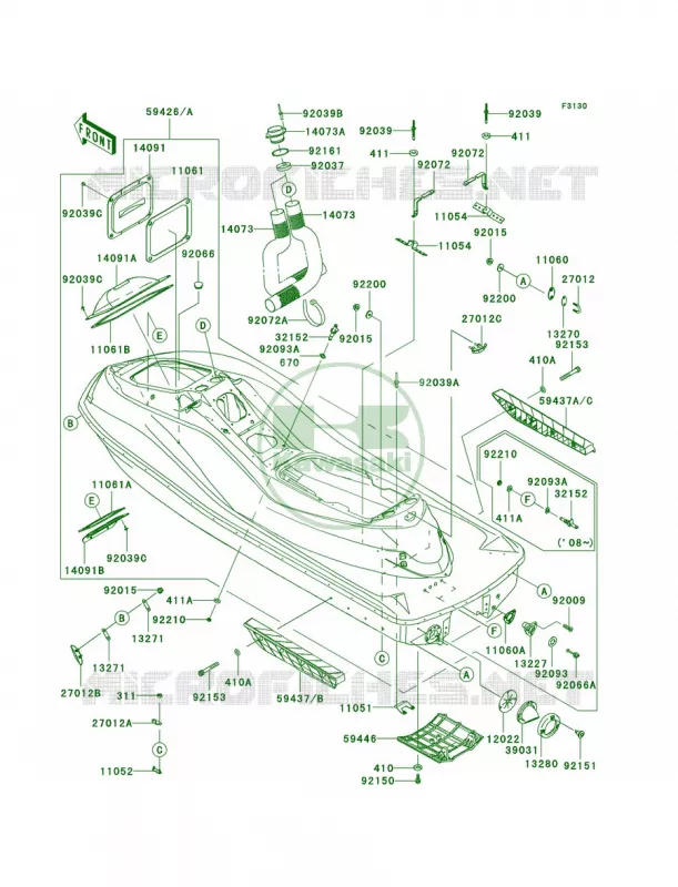Hull Kawasaki JET SKI 1500 2007 ULTRA LX  JT1500C7F
