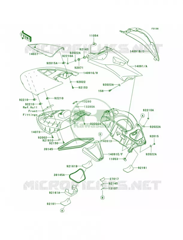 Hull Middle Fittings Kawasaki JET SKI 1500 2007 ULTRA LX  JT1500C7F