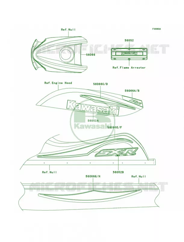 DecalsGreenA2 Kawasaki JET SKI 800 2004 800 SX-R  JS800-A2