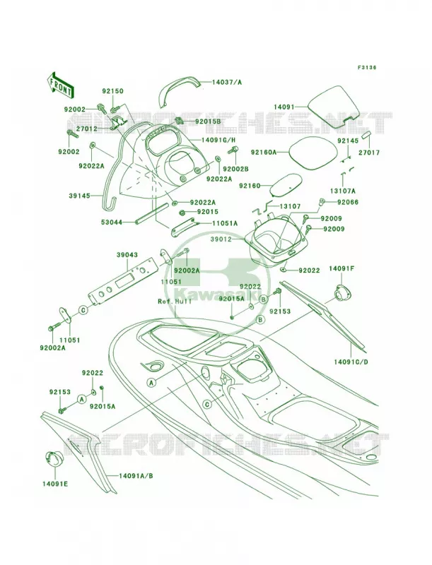 Hull Middle Fittings Kawasaki JET SKI 1200 2002 1200 STX-R  JT1200-A1