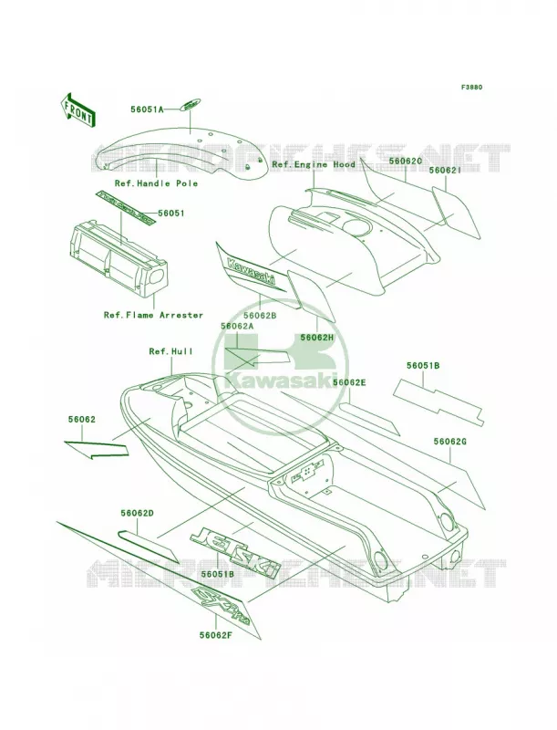 DecalsJS750-C1 Kawasaki JET SKI 750 1998 SXI PRO  JS750-C1