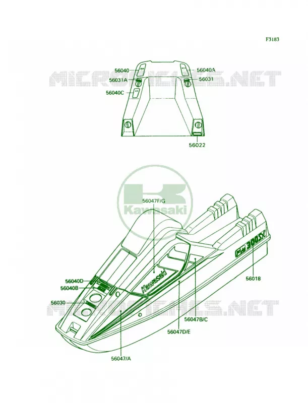 LabelsJS300-A1 Kawasaki JET SKI 300 1989 300 SX  JS300-A3