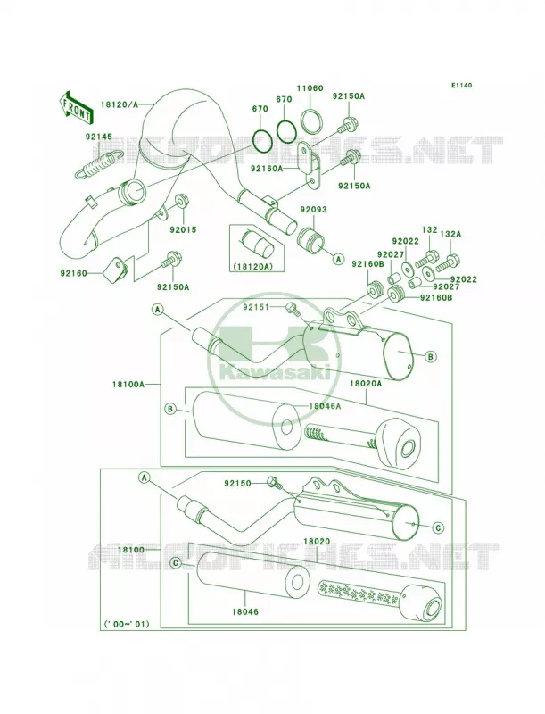 Mufflers Kawasaki MOTOS 65 2001 KX65  KX65-A2
