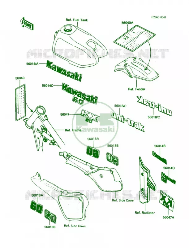 Labels Kawasaki MOTOS 60 1986 KX60  KX60-B2