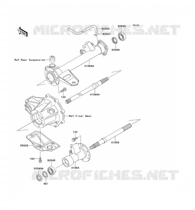 AXE ARRI&Egrave;RE Kawasaki QUAD 220 2000 KLF220  KLF220-A13