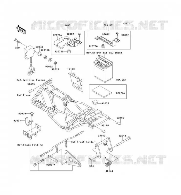 SUPPORT BATTERIE Kawasaki QUAD 220 2001 KLF220  KLF220-A14