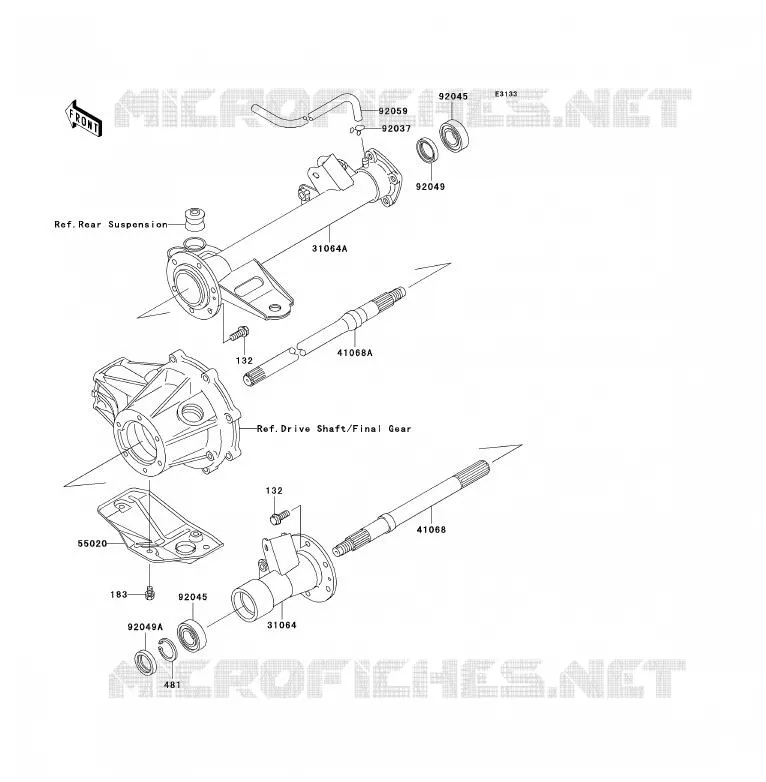 AXE ARRI&Egrave;RE Kawasaki QUAD 250 2003 KLF250  KLF250-A1