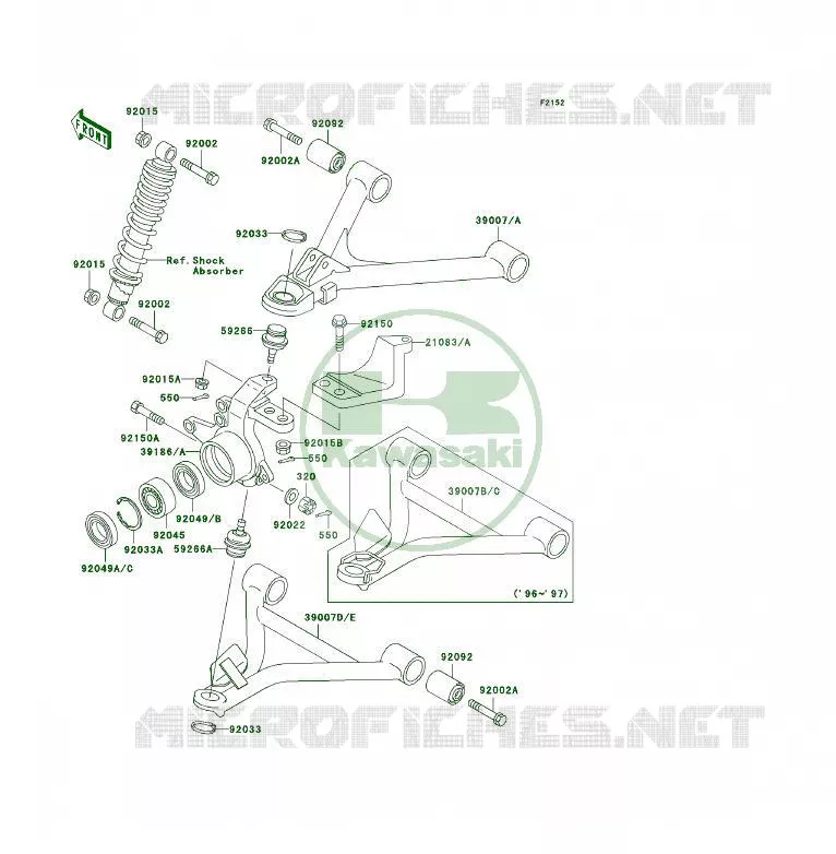 AMORTISSEUR AVANT Kawasaki QUAD 400 1996 KLF400 4X4  KLF400-B4