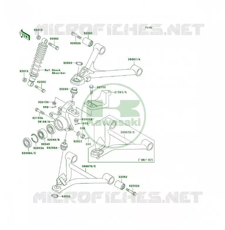 AMORTISSEUR AVANT Kawasaki QUAD 400 1997 KLF400 4X4  KLF400-B5
