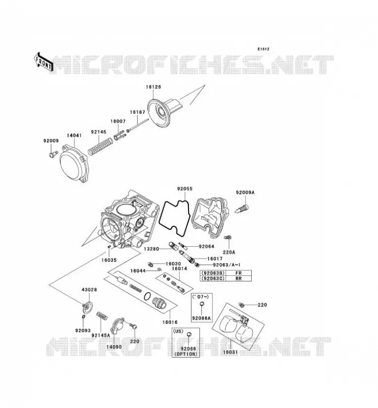 PI&Egrave;CES DE CARBURATEUR Kawasaki QUAD 650 2007 KVF650 4X4  KVF650D7F