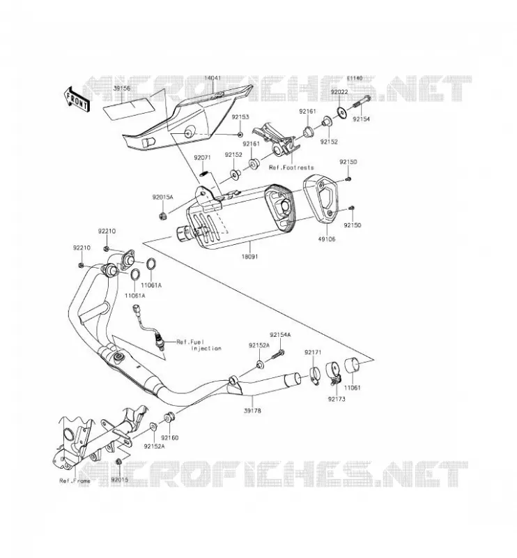 &Eacute;CHAPPEMENT Kawasaki MOTOS 300 2014 NINJA 300 ABS  EX300BEF